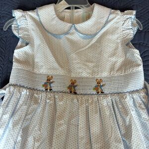 Adorable Blue Polka Dot Dress with Bunny Embroidery